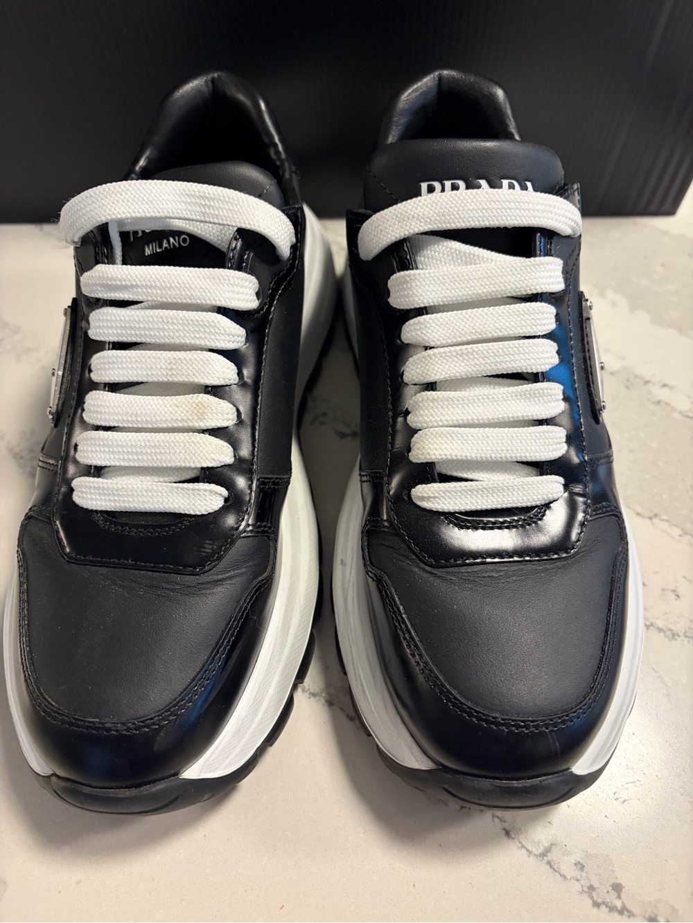 Women’s Prada Black Prax 36.5 Leather Platform Sneakers - Picture 3 of 8
